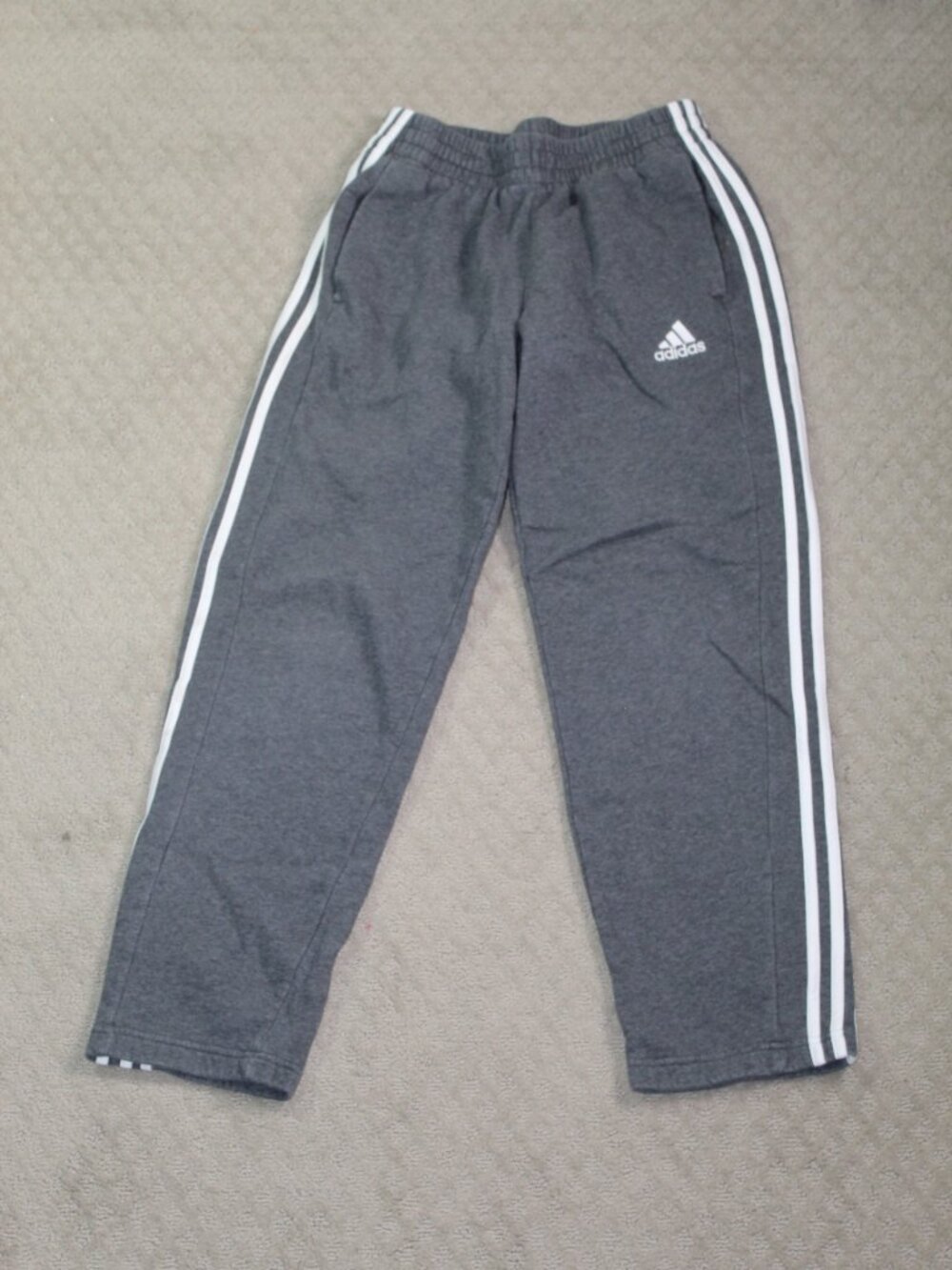 Adidas Size M Classic Grey White Stripes Wide Leg Sweatpants